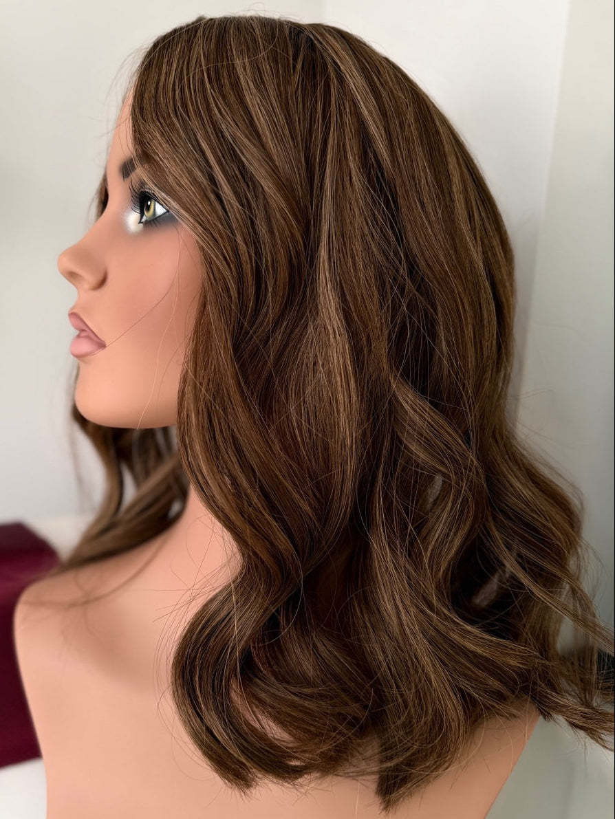 Edinburgh Auburn luxury human hair silk base topper by Tresselle London, designed for natural crown density, discreet fullness and seamless blending.