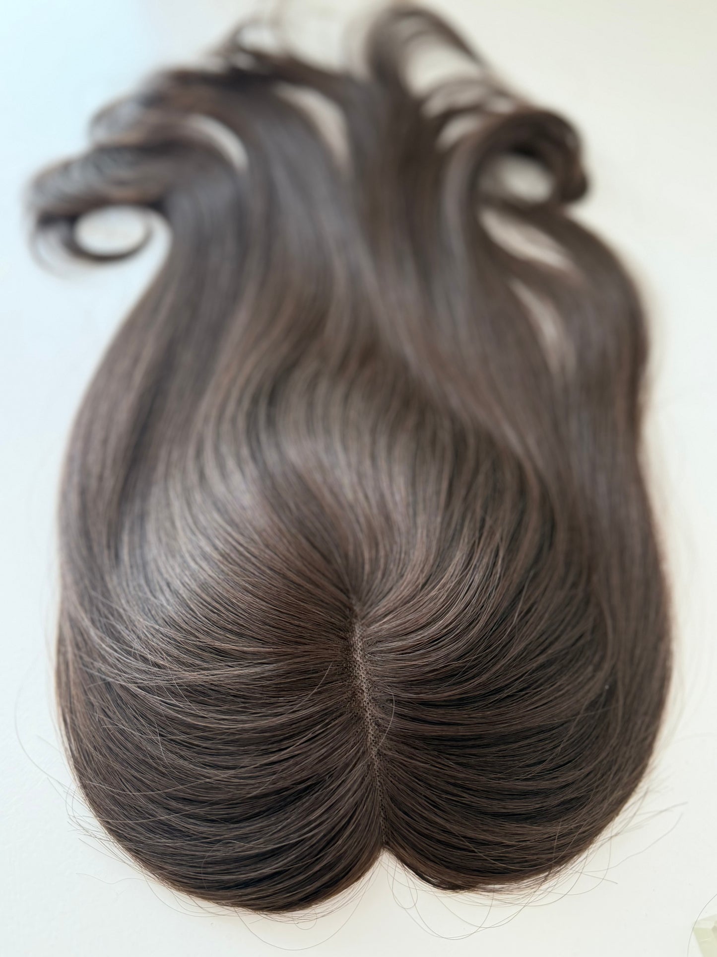 Cocoa luxury human hair mono topper by Tresselle London, designed for effortless volume, lightweight wear and a naturally undetectable finish.