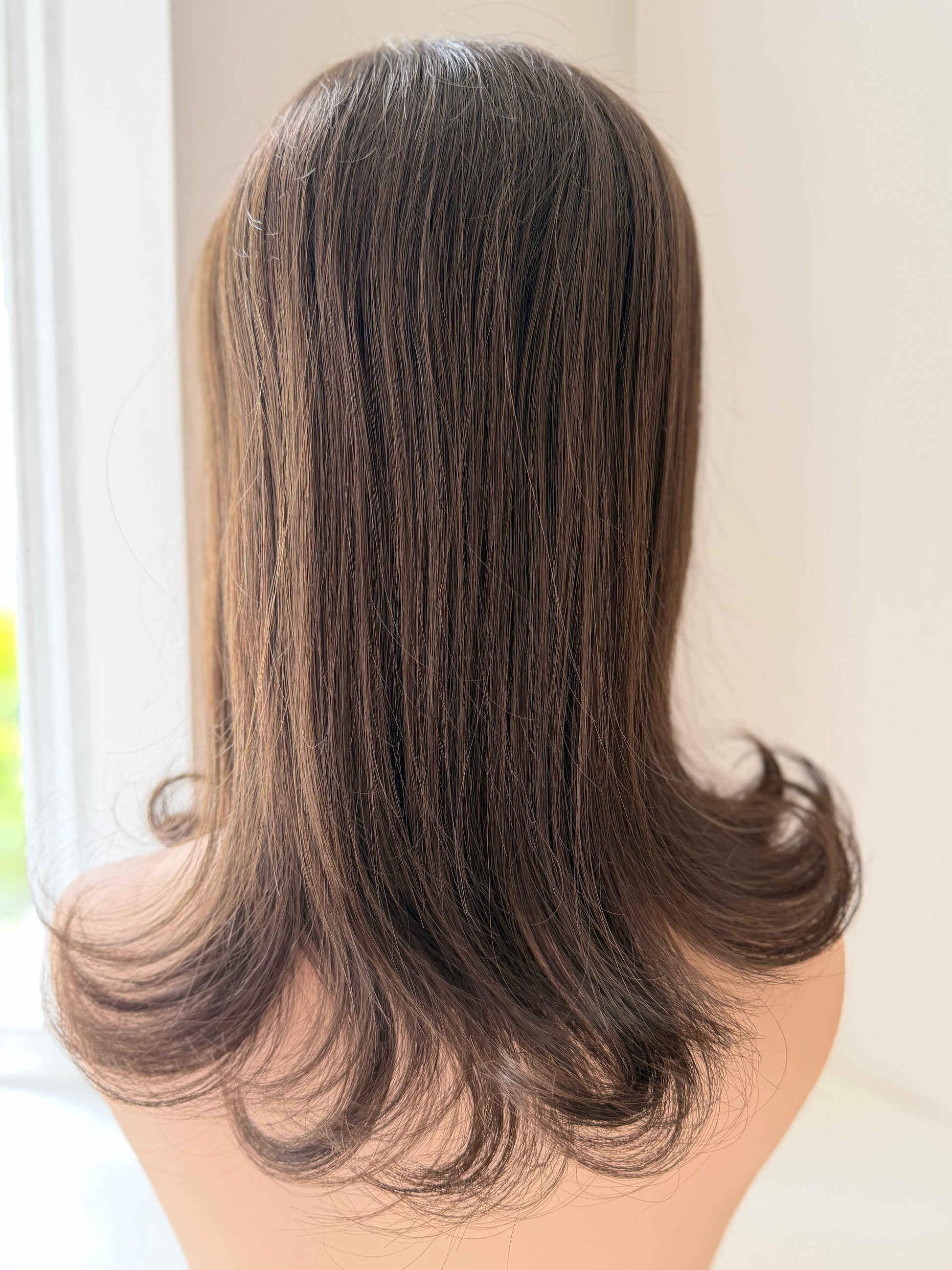 Cocoa luxury human hair mono topper by Tresselle London, designed for effortless volume, lightweight wear and a naturally undetectable finish.