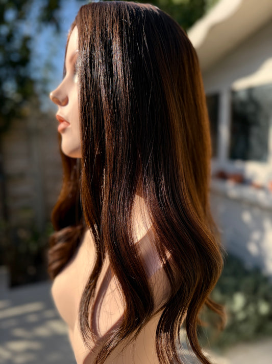 Rio Flame luxury human hair silk base hair topper by Tresselle London, designed for natural crown density, discreet fullness and seamless blending.