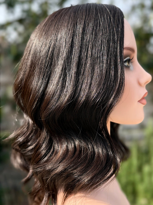 Kyoto Night luxury human hair silk base hair topper by Tresselle London, designed for natural crown density, discreet fullness and seamless blending.