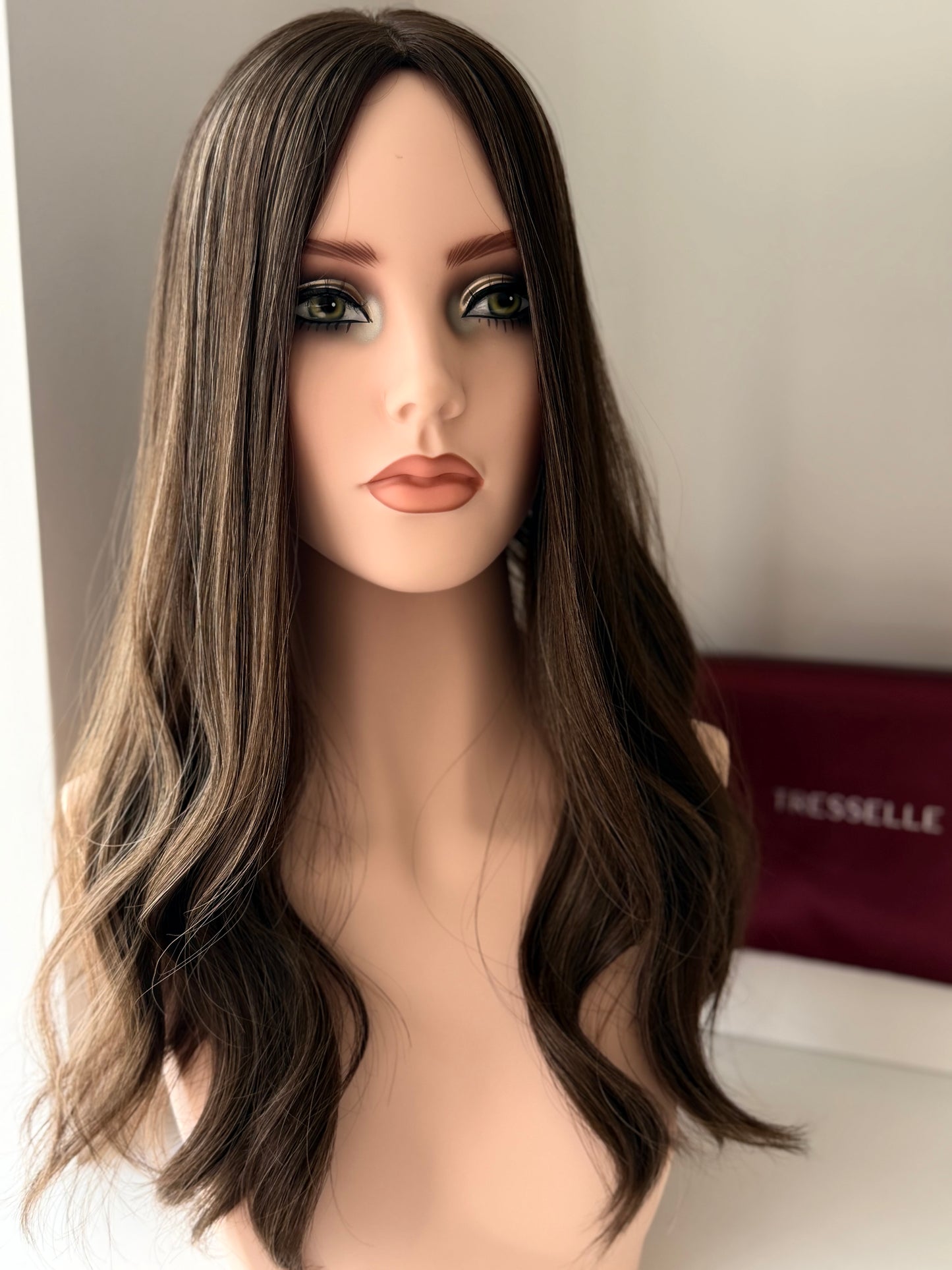 Sorrento Glow luxury human hair silk base hair topper by Tresselle London, designed for natural crown density, discreet fullness and seamless blending.