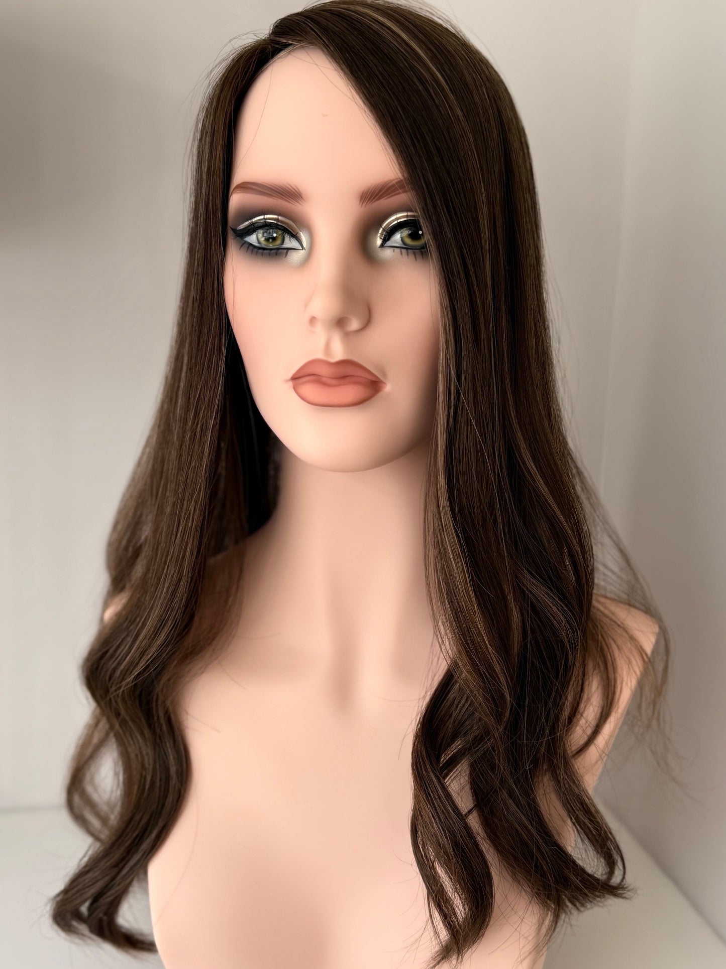 Sorrento Glow luxury human hair silk base hair topper by Tresselle London, designed for natural crown density, discreet fullness and seamless blending.